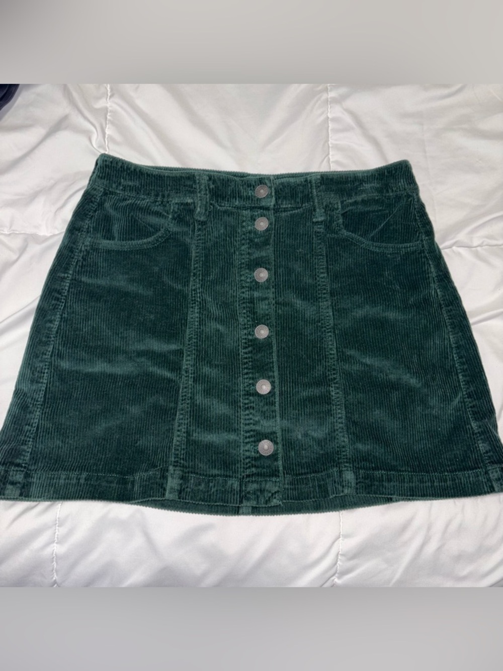 American Eagle Super High Rise A Line Stretch Corduroy Skirt Hunter Green